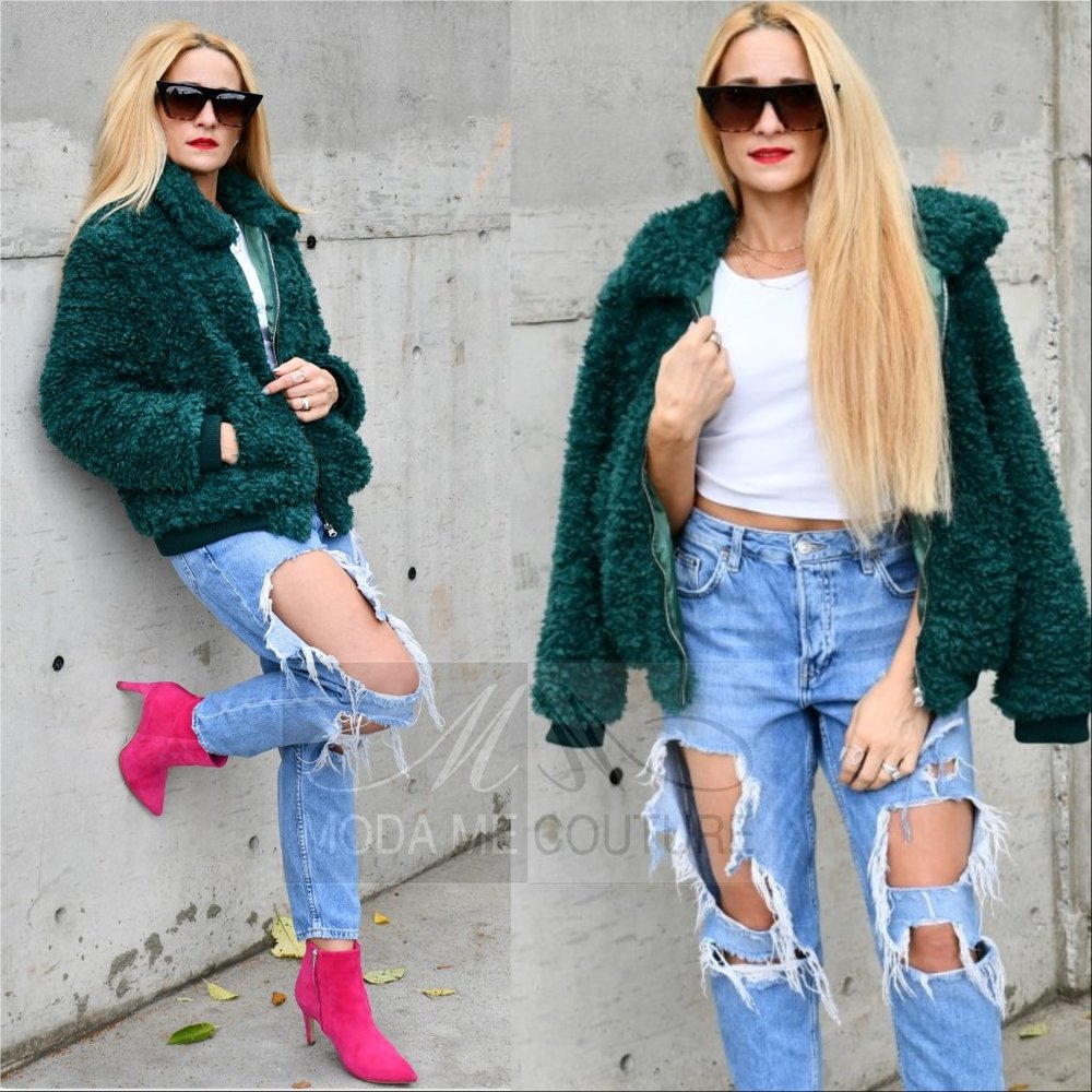RESTOCK - ACADIA Emerald Green Faux Fur Ja… - Picture 5 of 8
